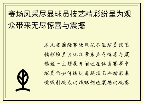 赛场风采尽显球员技艺精彩纷呈为观众带来无尽惊喜与震撼