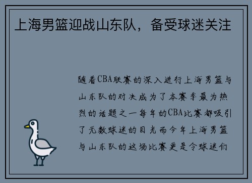 上海男篮迎战山东队，备受球迷关注