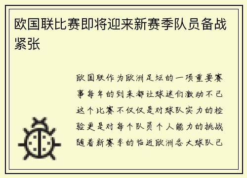 欧国联比赛即将迎来新赛季队员备战紧张