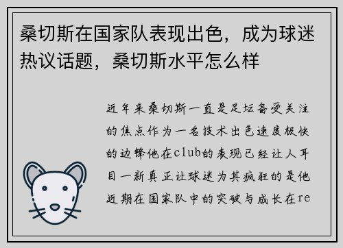 桑切斯在国家队表现出色，成为球迷热议话题，桑切斯水平怎么样