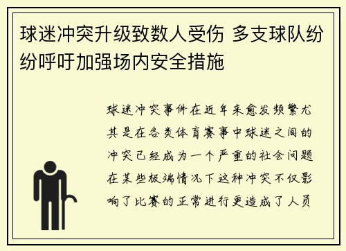 球迷冲突升级致数人受伤 多支球队纷纷呼吁加强场内安全措施