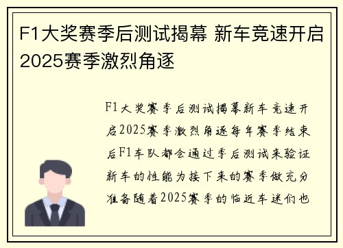 F1大奖赛季后测试揭幕 新车竞速开启2025赛季激烈角逐